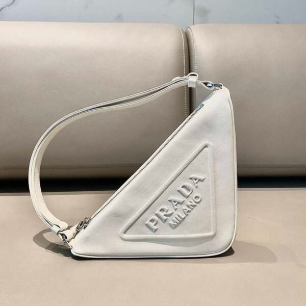 Replica Prada 1NQ043 Triangle leather pouch White