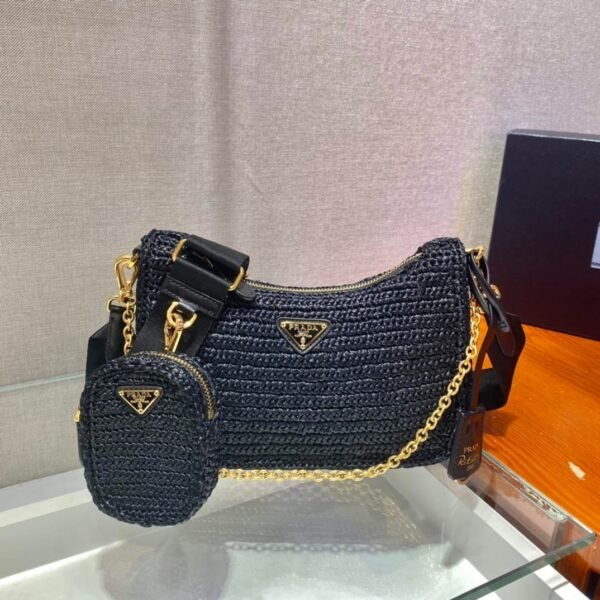 Replica Prada 1BH204 Prada Re-Edition 2005 Raffia Bag in Black