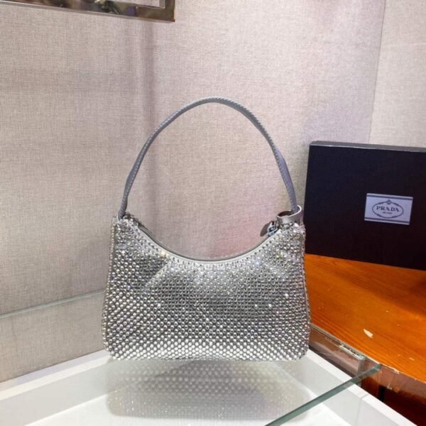 Replica Prada 1NE515 Satin mini-bag with artificial crystals gray