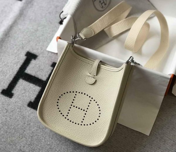 Replica Hermes Evelyne Bag Hermes Mini Crossbody Bag 20406 Silver Buckle Beige